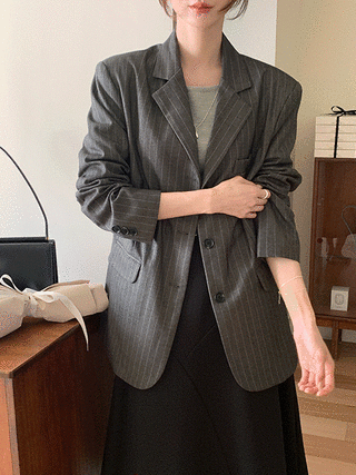 (브랜드공정/탄탄세련핏/소장추천♥) 델모드 스트라이프 세미 루즈핏 싱글 자켓