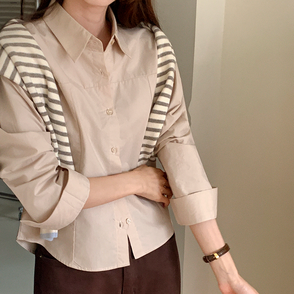 (고밀도40수-탄탄핏/출근룩보증서) 포텐셜 절개 라인 슬림핏 세미 크롭 셔츠