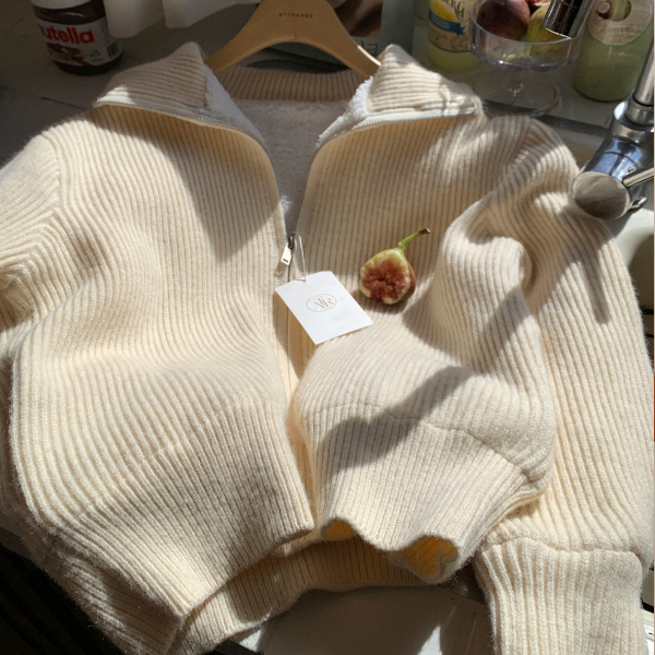 (MADE/겨울한파무력화템♥/양털버전/이미입소문가득!) 로브네 투웨이 지퍼 카라 하이넥 양털안감 니트 집업