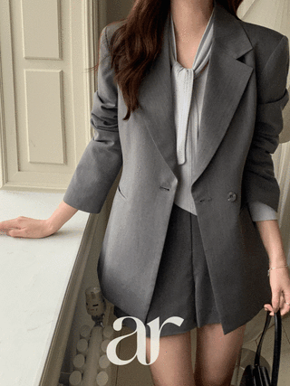 (MADE/국내제작/맞춤수트ON/품격셋업) 덴즈 싱글 자켓 핀턱 쇼츠 그레이 셋업