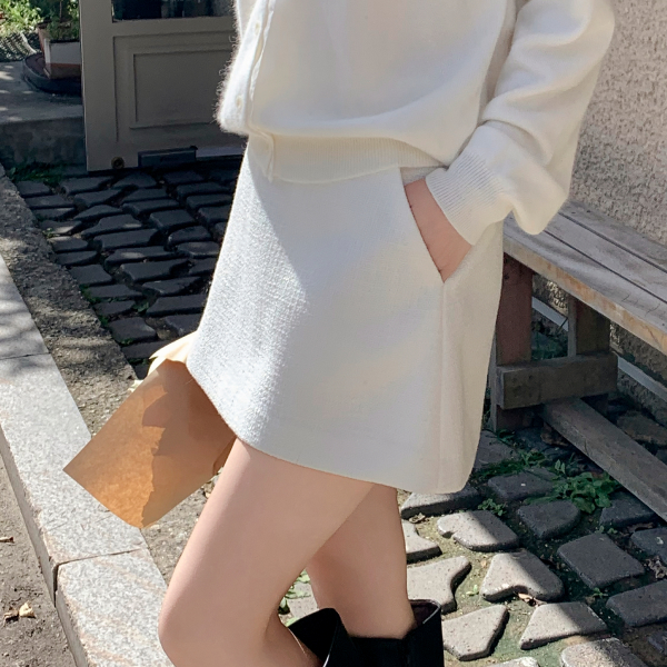 (하객&모임룩추천/허벅지군살커버) 뮤트엘 A라인 밴딩 트위드 미니 스커트