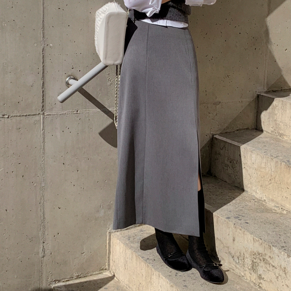 (청담갤러리st/핏명작/스판4%) 미쉘 하이웨스트 슬릿 탄탄 롱스커트