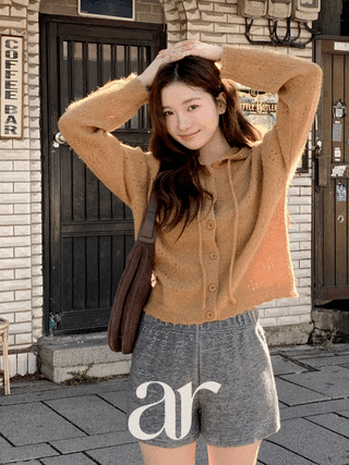 [울함유] (울10%/물결포인트/포근여리♥) 로텐 스카시 니트 후드 가디건