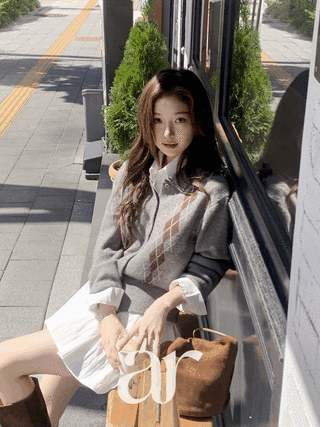 (기분좋은부드러움/클래식무드/핏예쁜가디건♥) 프렌디 아가일 니트 카라 가디건