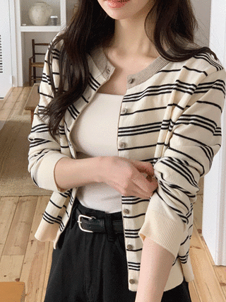 (기분좋은부드러움/고급스러움♥) 루렌느 배색 스트라이프 니트 가디건