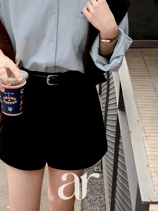 [1000장 돌파✨] (모직원단/벨트세트/코디만능템/미니멀세련룩) 엔로브 모직 하이웨스트 벨트 A라인 숏팬츠