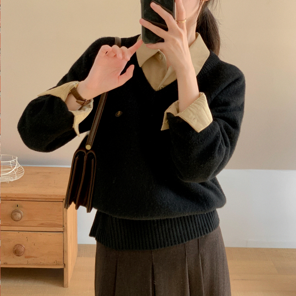 [울함유] (9컬러/팬던트포인트/폭닥소프트/단독&레이어드OK) 덴브아 나그랑 브이넥 팬던트 니트