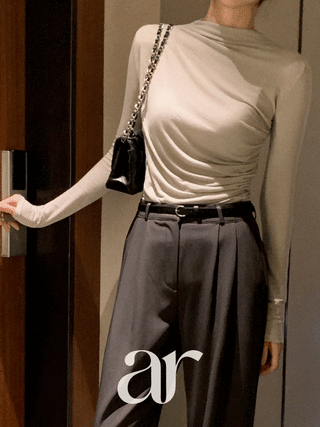 [울함유] (여리핏/만능이너/소프트&쫀쫀) 로잉 반하이넥 드레이프 셔링 폴라 티셔츠