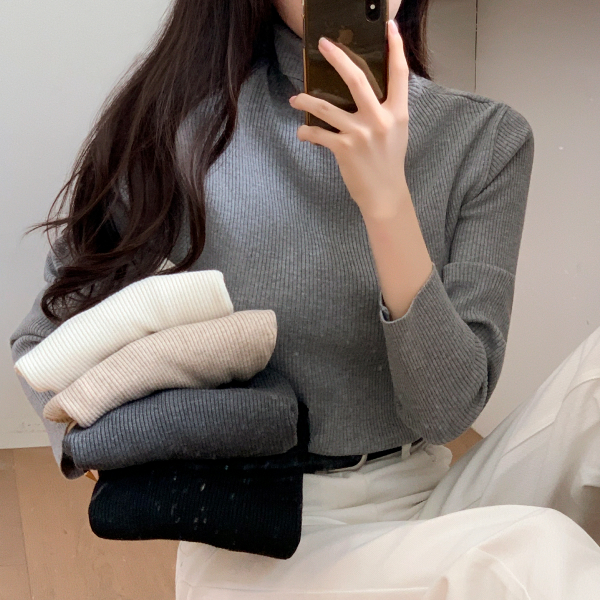 (5컬러/여리실루엣/데일리베이직) 리엘라 소프트 골지 폴라 니트