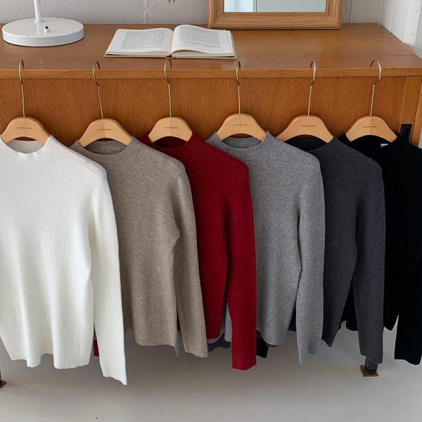 (슬림한실루엣/레이어드활용도UP♥) 르엔브 베이직 골지 반폴라 니트