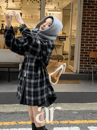 (MADE/핏자체로포인트♥/겉피치기모) 브이벤 후드 배색 루즈핏 체크 셔츠