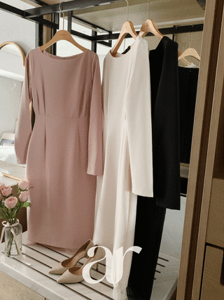 (격식룩/하객룩♥) 루미엘 쉬폰 레이어드 H라인 롱 긴팔 원피스