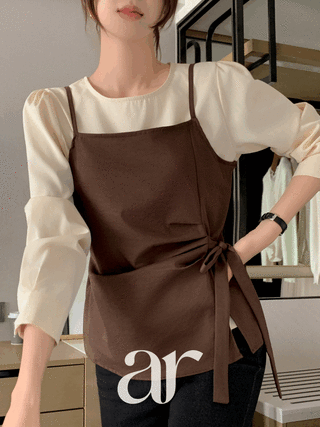 (꾸민듯예쁜날♥) 에비뉴 사이드 셔링 리본 뷔스티에 레이어드 블라우스