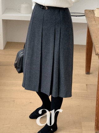 [울함유] (울50%/온도까지예쁜핏♥/하객룩전문) 세렌토 울 헤링본 플리츠 미디 롱 스커트