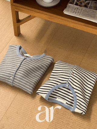 (컬러밸런스♥/단정한핏) 로엔토 배색 스트라이프 라운드넥 니트 가디건