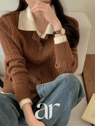 [1000장 돌파✨] (레이어드한듯) 몰디토 카라 배색 레이어드 케이블 가디건