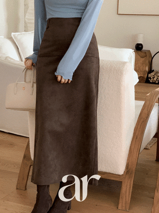 (프리미엄스웨이드원단/신축성굿/브랜드무드) 르라본 스웨이드 펜슬 롱 스커트