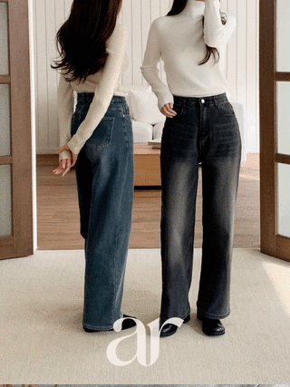 [1000장 돌파✨] (융기모안감/포근따뜻/극강의편안함♥) 루카스 융기모 히든밴딩 와이드핏 데님 팬츠