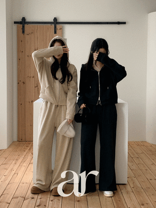 (속기모/후드집업+팬츠/세트템♥) 베디던 속기모 투웨이 지퍼 후드집업 와이드 밴딩 팬츠 세트