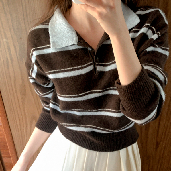 [울함유] (모델강추템/폭닥포근♥)마르소 배색 컬러 스트라이프 카라 니트