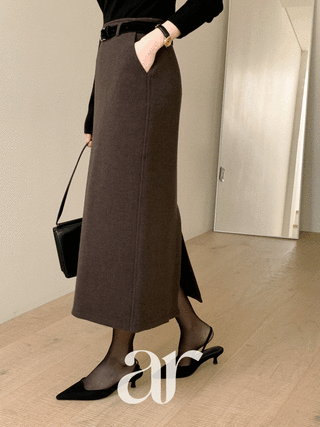 [주문폭주] [울함유] (벨트세트♥/하체군살커버/하객룩) 헤리던 메리노울 벨트세트 H라인 슬릿 롱 스커트