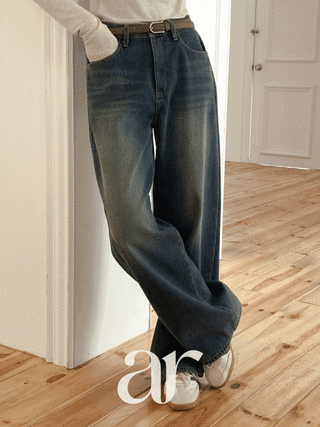 (포근밍크안감/보온성up/겨울데님/S-XL) 콘디드 밍크 안감 워싱 세미 와이드 기모 데님 팬츠