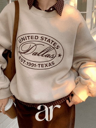 (포근양기모/캐주얼템/겨울데일리룩) 양기모 레터링 자수 맨투맨