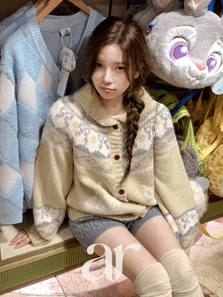 (폭닥포근/핀터레스트감성낭낭♥) 넬린 알파카 래빗 자가드 둥근 카라 니트 가디건