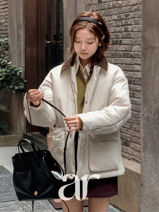 (8oz충전재/얼죽코도극찬/코트만큼예쁜패딩♥) 네르디 코듀로이 카라 하프 패딩 점퍼