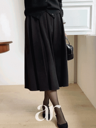 (세련된핏밸런스/보온성UP/고급스러운플리츠) 멜빈 겉기모 뒷밴딩 플리츠 롱 스커트