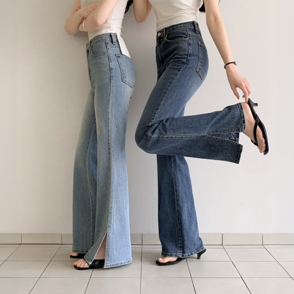 Jeans No.80 裾スリット レザーパッチ ブーツカット デニムパンツ