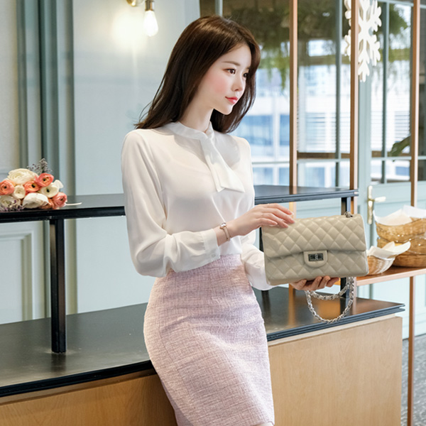 bs2127 단정하고 여성스러운 스카프 리본장식 쉬폰 블라우스 blouse