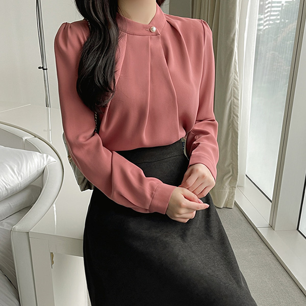 bs2138 여성스럽고 단아한 진주버튼 주름디테일 블라우스