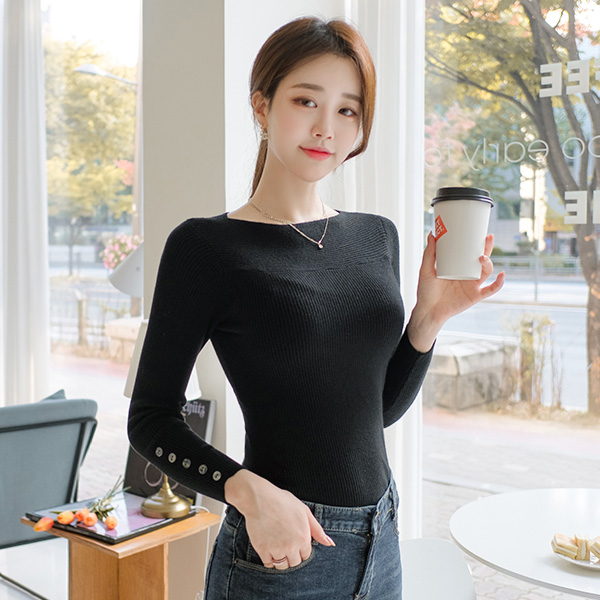 nt1136 톡톡한 소재감과 소매 버튼 디테일의 보트넥 니트탑 knit