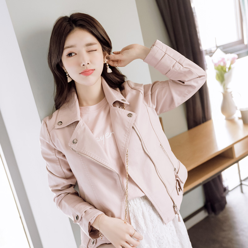 유연하고 소프트한 패브릭의 미니 라이더 f자켓 jacket 벚꽃룩 레더자켓
