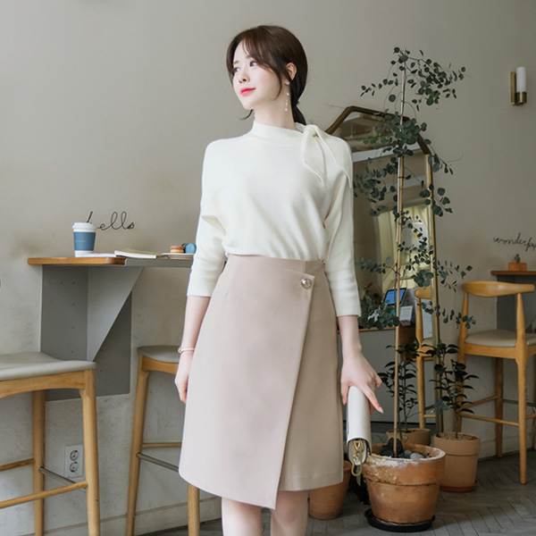 sk2421 골드 진주 장식의 A라인 랩 스커트 skirt