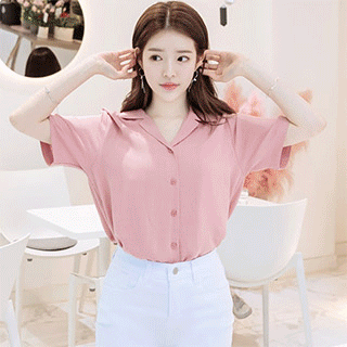 린넨함유량의 소프트한 페브릭 브이넥 카라 포인트 남방 blouse