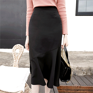 여신같은 실루엣 머메이드 라인의 언밸런스 미디롱스커트 skirt 벚꽃룩