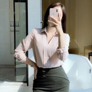 브이넥 트임 카라넥 블라우스 blouse 벚꽃룩