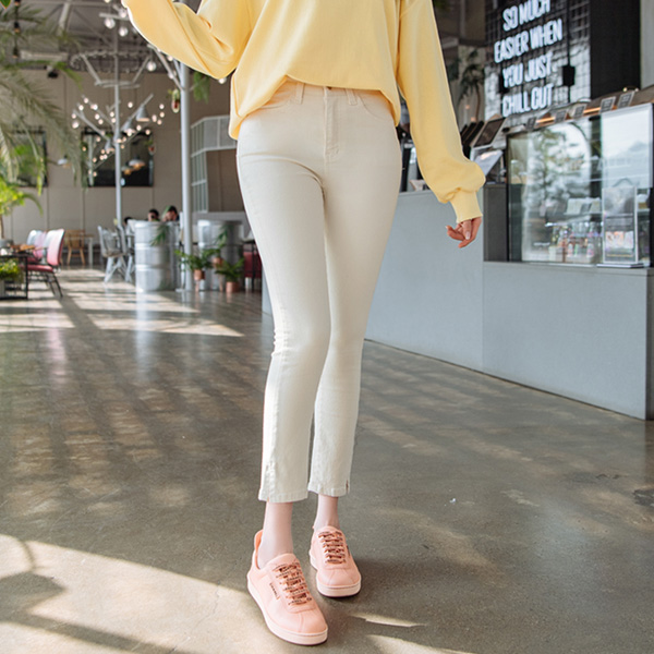 ps1482 세련된 일자핏 라인의 슬릿포인트 베이직 9부 코튼 팬츠 pants