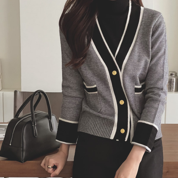 마린 금장 버튼 배색 가디건