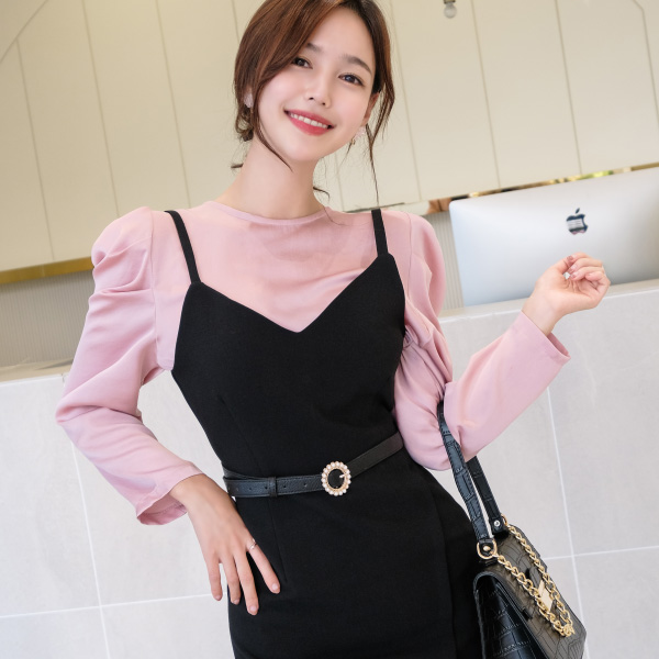 ac3739 페미닌한 라운드 진주 버클 장식의 레더 슬림 벨트 belt