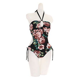허리 트임과 홀터넥 디자인의 플라워 모노키니 bikini 벚꽃룩