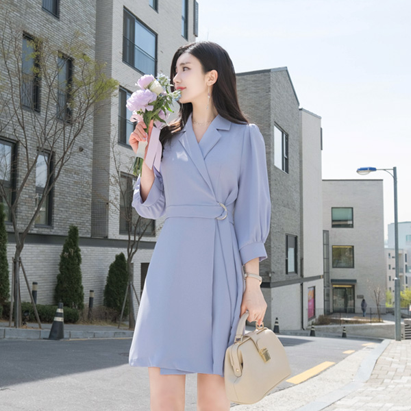 op6864 로맨틱 단정한 D링벨트디자인의 테일러드 랩원피스 dress