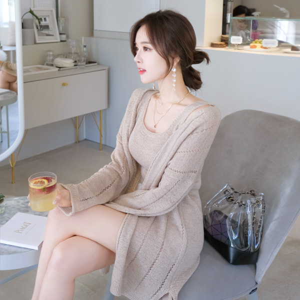 cd1084 시원한 부클 패브릭 스카시 미디 기장 가디건 cardigan