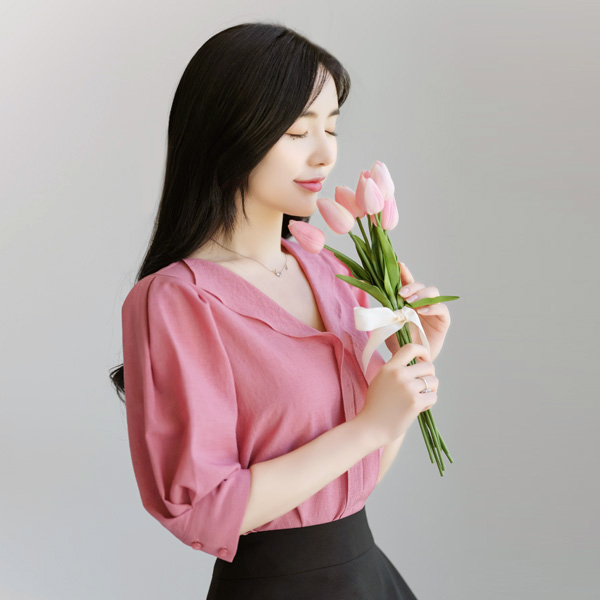 bs4346 우아하며 여성스런 감성의 시원한 썸머원단 맞주름 반팔블라우스 blouse