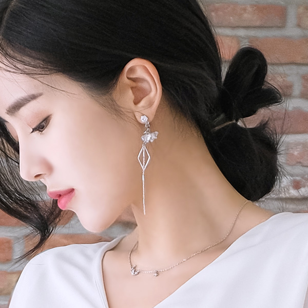 ac3970 비즈 컷팅 포인트의 언발 롱 드롭 이어링 earring