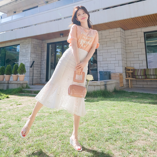 sk3517 하이퀄리티 펀칭 레이스 패브릭의 머메이드 슬림 롱스커트 skirt