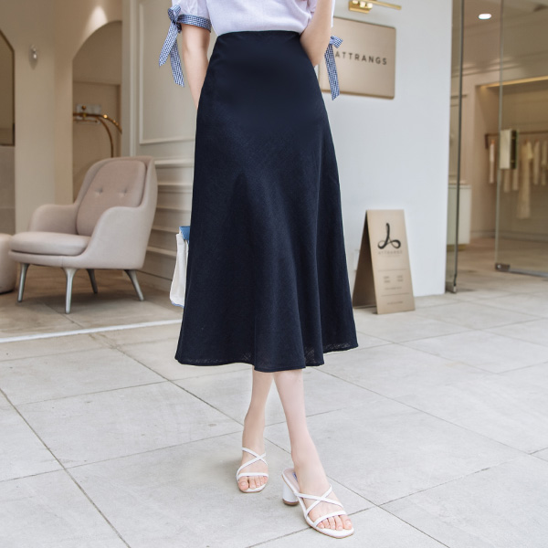 sk3524 여성스러운 실루엣의 심플 A라인 미디롱 린넨스커트 skirt