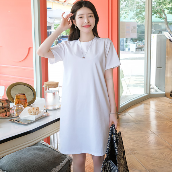 op7228 톡톡한 패브릭으로 완성된 일자핏 반팔 베이직 원피스 dress
